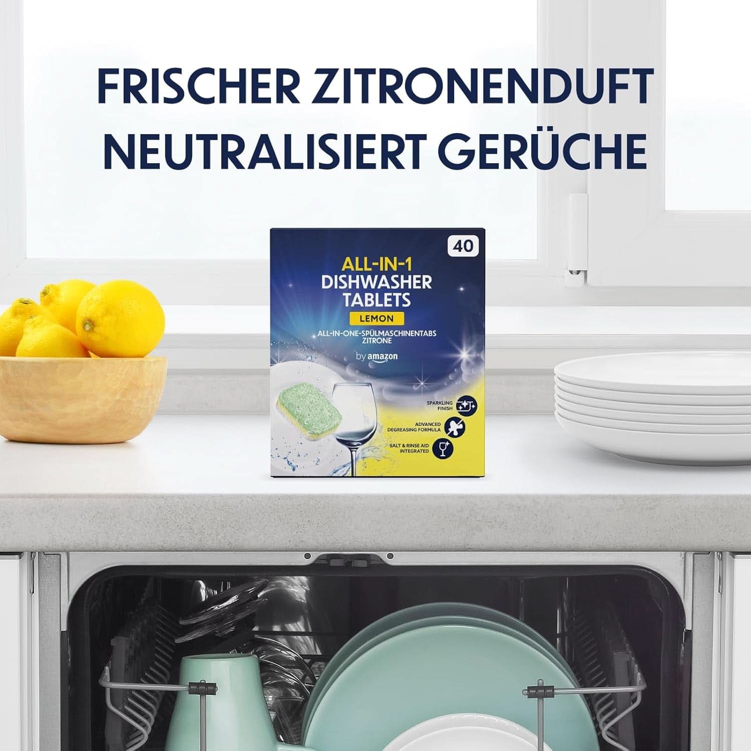 Tablettes pour lave-vaisselle tout-en-un, citron, 40 tablettes Naty Shop Kitchen Detergents