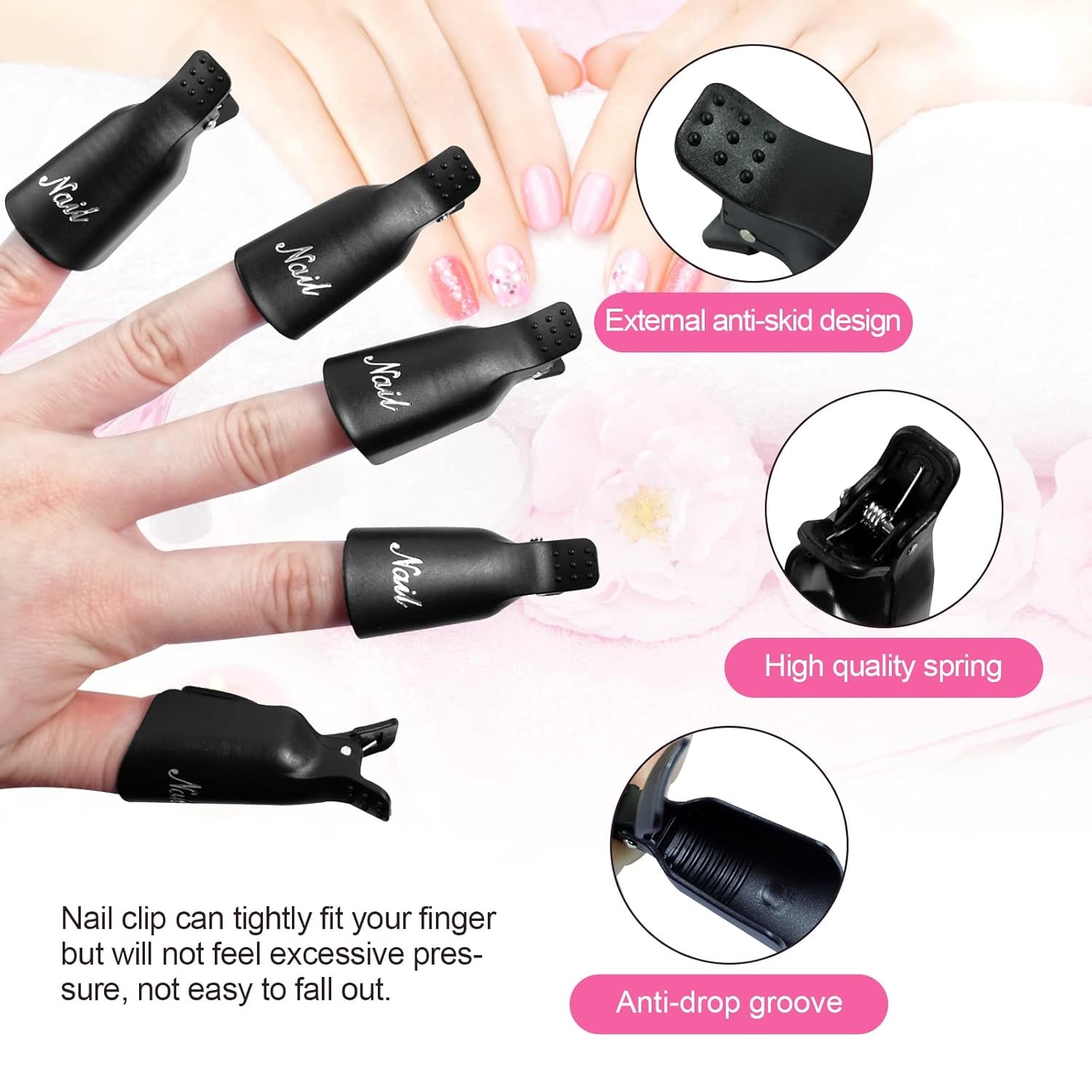 Hanyousheng Pinces à ongles, Clips à ongles, 10 pièces Noir Pinces à ongles, Pinces à ongles, Nails Art Gel Cap, Soak Off Clip Cap UV Gel Poliermittel Entferner Wrap Nail Tool
