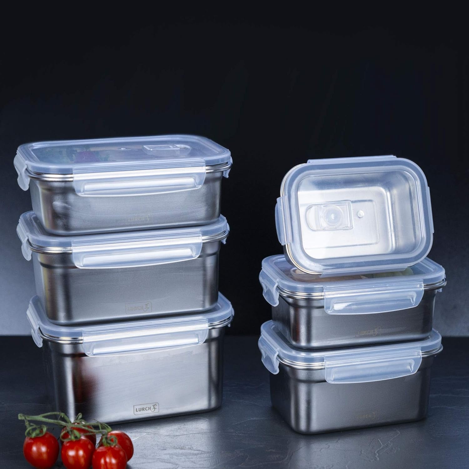 Lurch 240895 Boîte à lunch Boîte de sécurité/stockage en acier inoxydable de haute qualité avec couvercle en plastique sans BPA 2000 ml Boîtes de conservation alimentaires transparentes Naty Shop