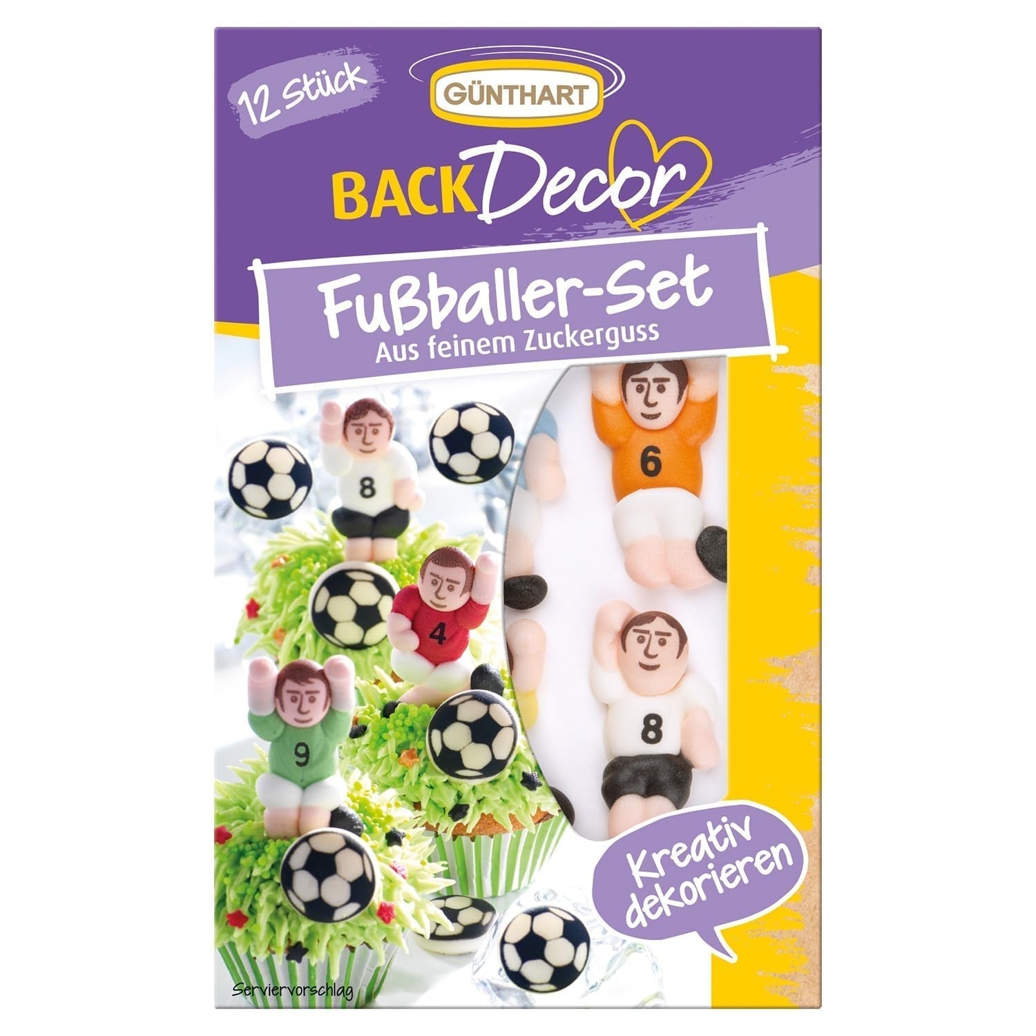 Günthart Backdecor 12 Joueurs de football et ballons de football en sucre, 21 grammes Naty Shop
