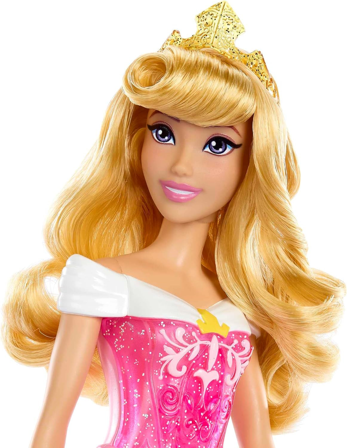 Mattel DISNEY Princesse Aurore - Poupée avec tenue emblématique, chaussures et diadème amovibles, haut scintillant et jupe amovible à motifs, cheveux longs pour le coiffage, HLW09