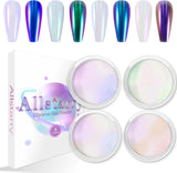 Chrome Nagel Pulver 4 couleurs irisées Aurora Pulver Metallic Spiegel Effet Pigment Nacré Merjungfrau Glitter Einhorn Glitter pour Gel Polish Nail Art Décoration-Purpurgrüner Jadeit