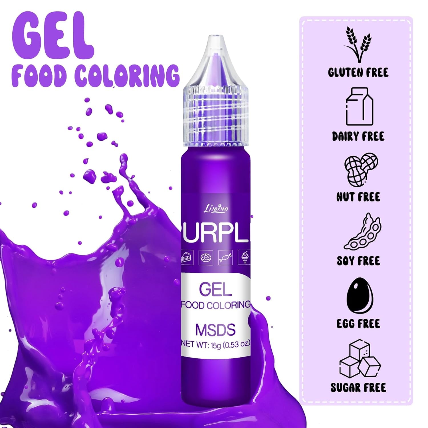 Colorant alimentaire en gel - Colorant alimentaire arc-en-ciel pour gâteaux, pâtisseries, biscuits, macarons - Colorant alimentaire concentré sans sucre pour décorer gâteaux, boissons, œufs de Pâques, slime - 15 g chacun