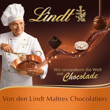 Présentation du dessus de chocolat Lindor | 1718 g and chocolate bars with marzipan | 25 barres x 50g en présentoir | 1250g | Pâte d'amande pure recouverte de chocolat noir | Barres de chocolat