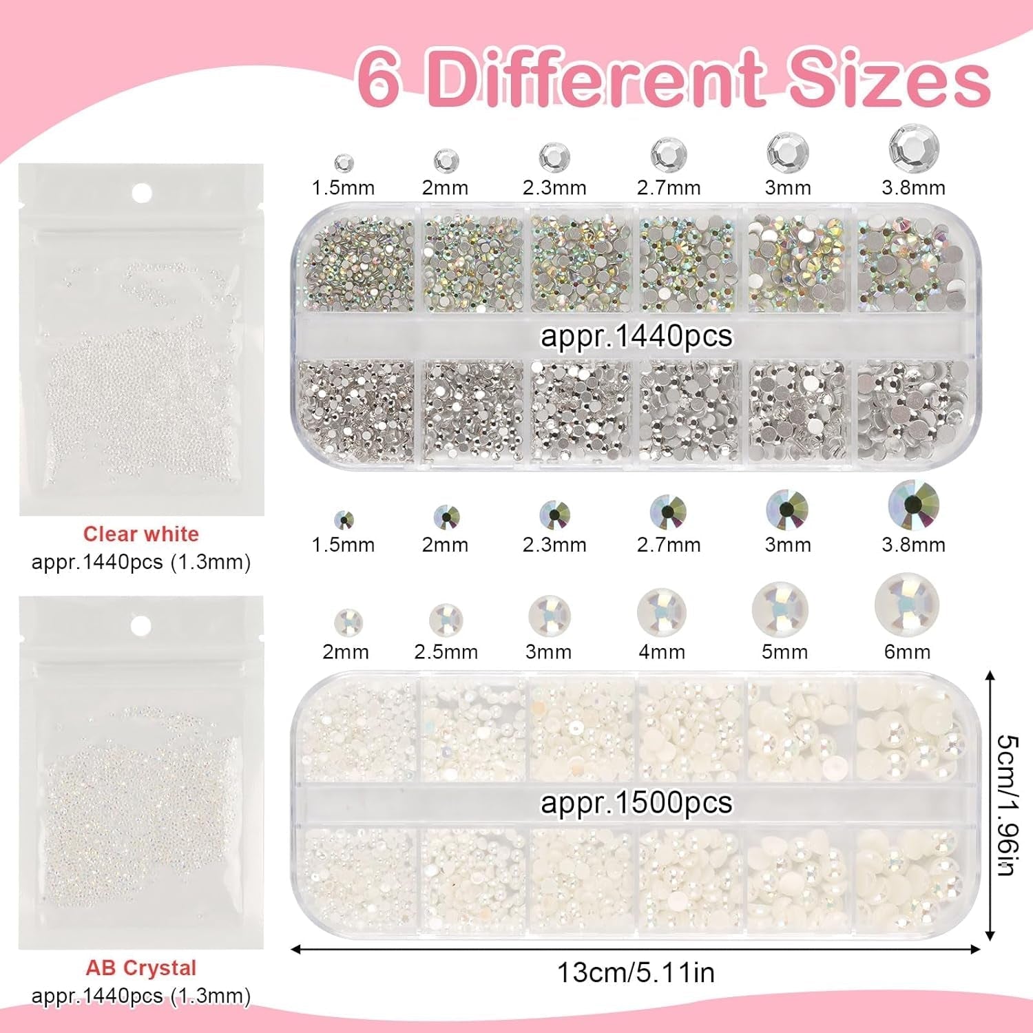 5820 Stück Strasssteine ​​​​Nägel, Glitzersteine ​​​​Nägel Und Halbrunde Perlen, AB Kristall Strass, Flatback Nagel Steine ​​​​Mit Pinzette Und Stift Für Nagel/Diy (Plus de tailles et de couleurs)