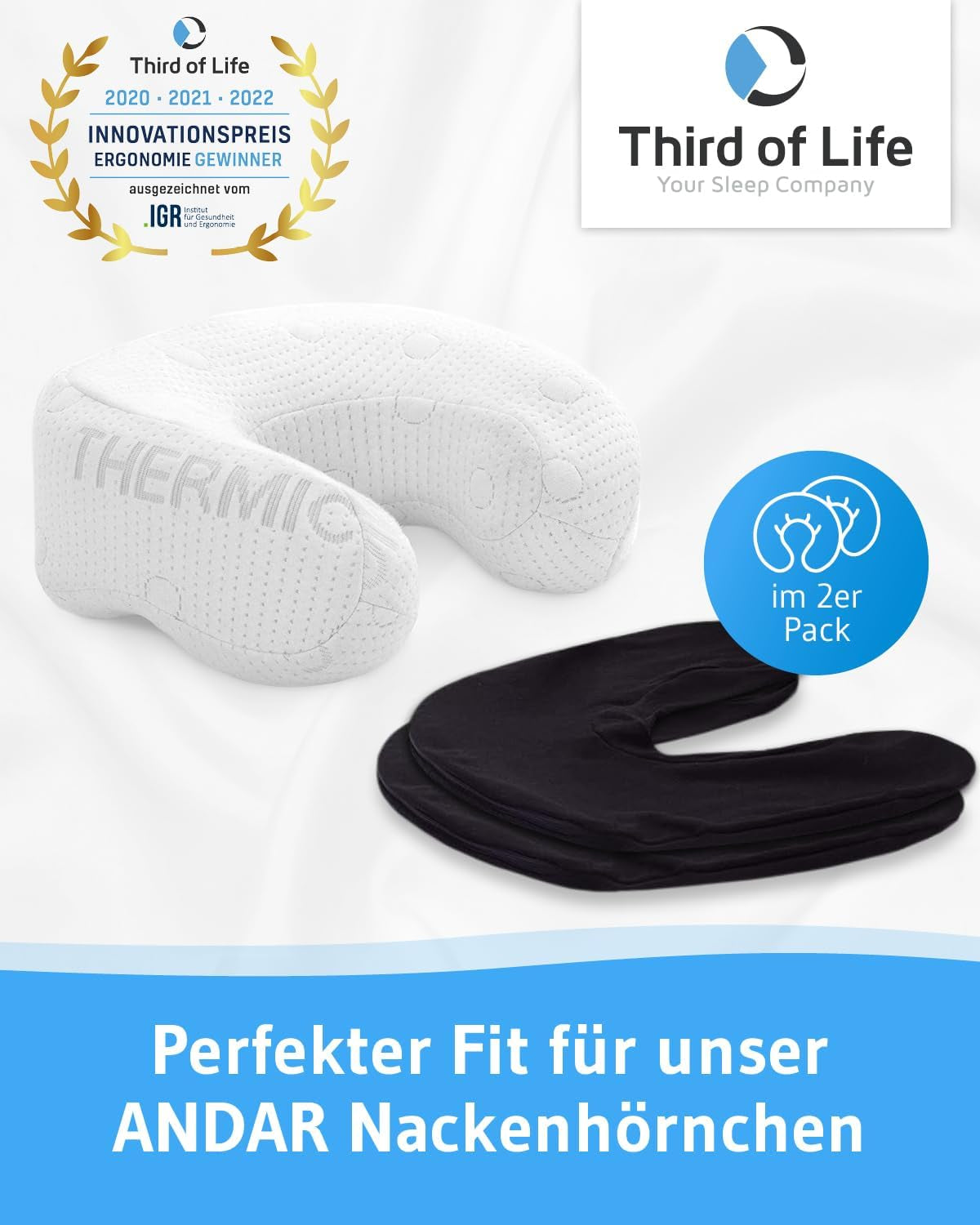 Lot de 2 taies d'oreiller noires parfaites pour les oreillers cervicaux ANDAR Coton maco (double jersey) Pas de repassage et séchage en machine Lot de 2 taies d'oreiller zippées Certifié Oeko-Tex Oreillers orthopédiques cervicaux Naty Shop