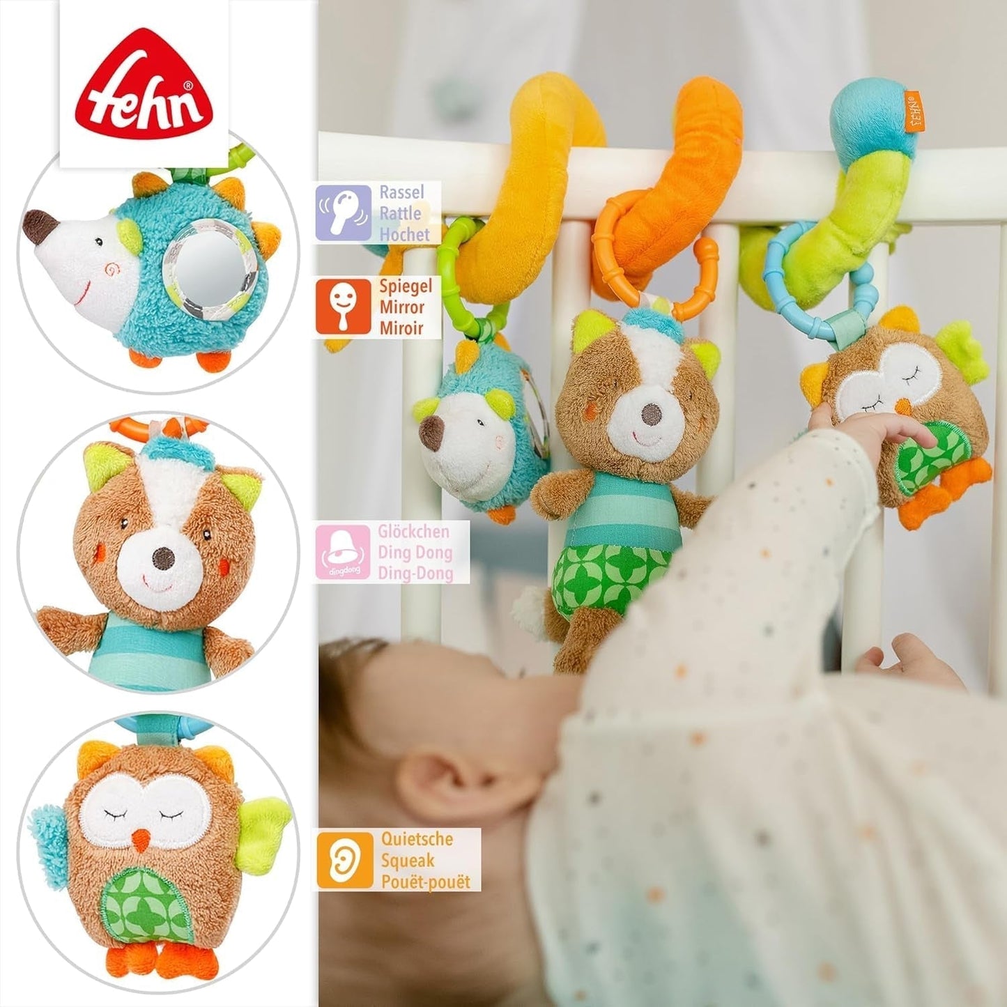 Fehn Activity Spiral Sleeping Forest - jouet pour poussette à toucher et à tenir - jouet pour bébé pour lit, parc, landau et siège auto - jouet d'activité motrice pour bébés et jeunes enfants à partir de 0 mois Baby Toys Naty Shop