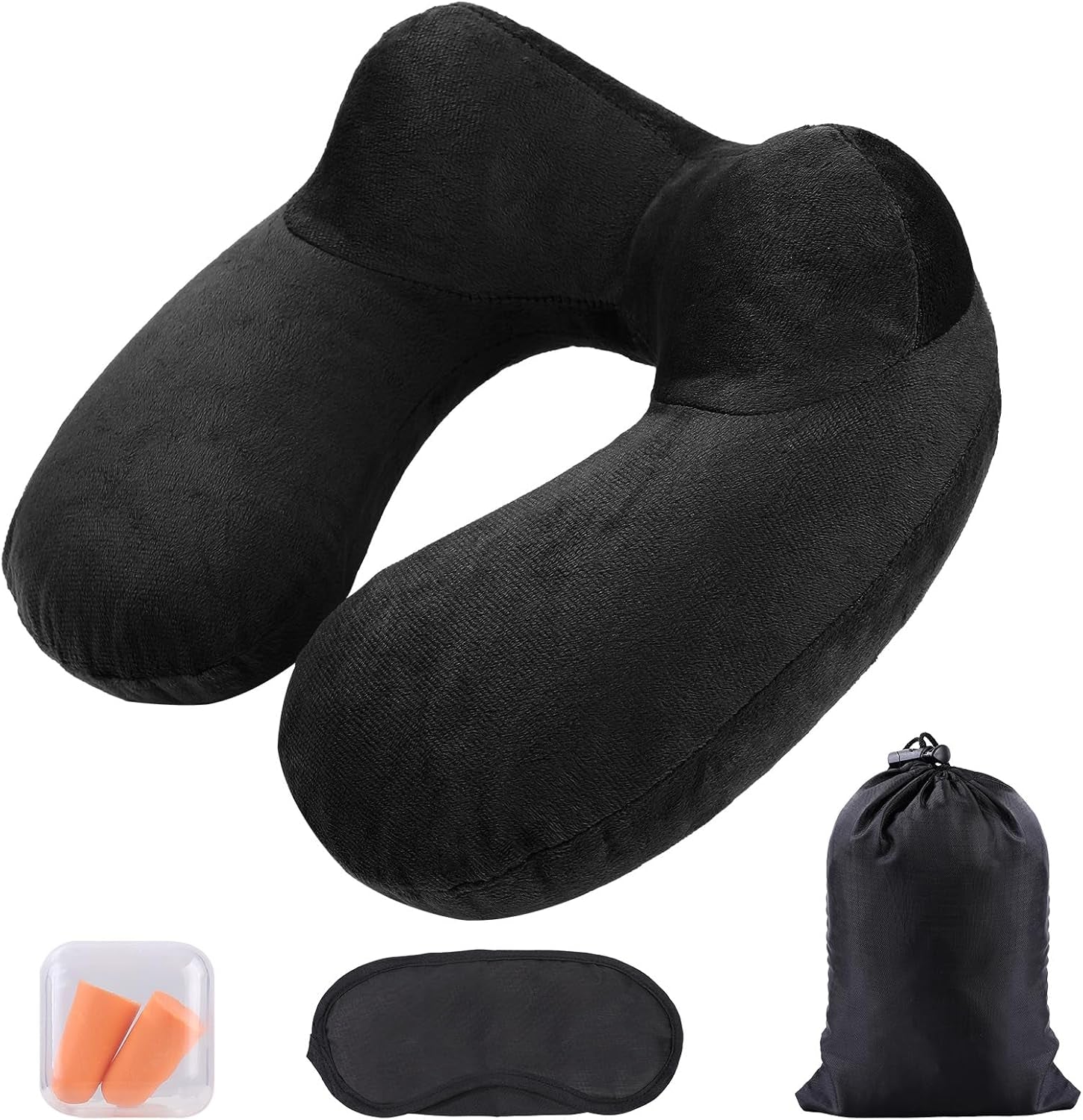 Aiqinu Oreiller Gonflable pour Le Cou, Oreiller Gonflable Compact pour Le Cou Rapide avec Housse d'oreiller Lavable pour Les Voyages en Voiture, Avion, Train, Bureau, Oreillers de Voyage en Famille Naty Shop Noir