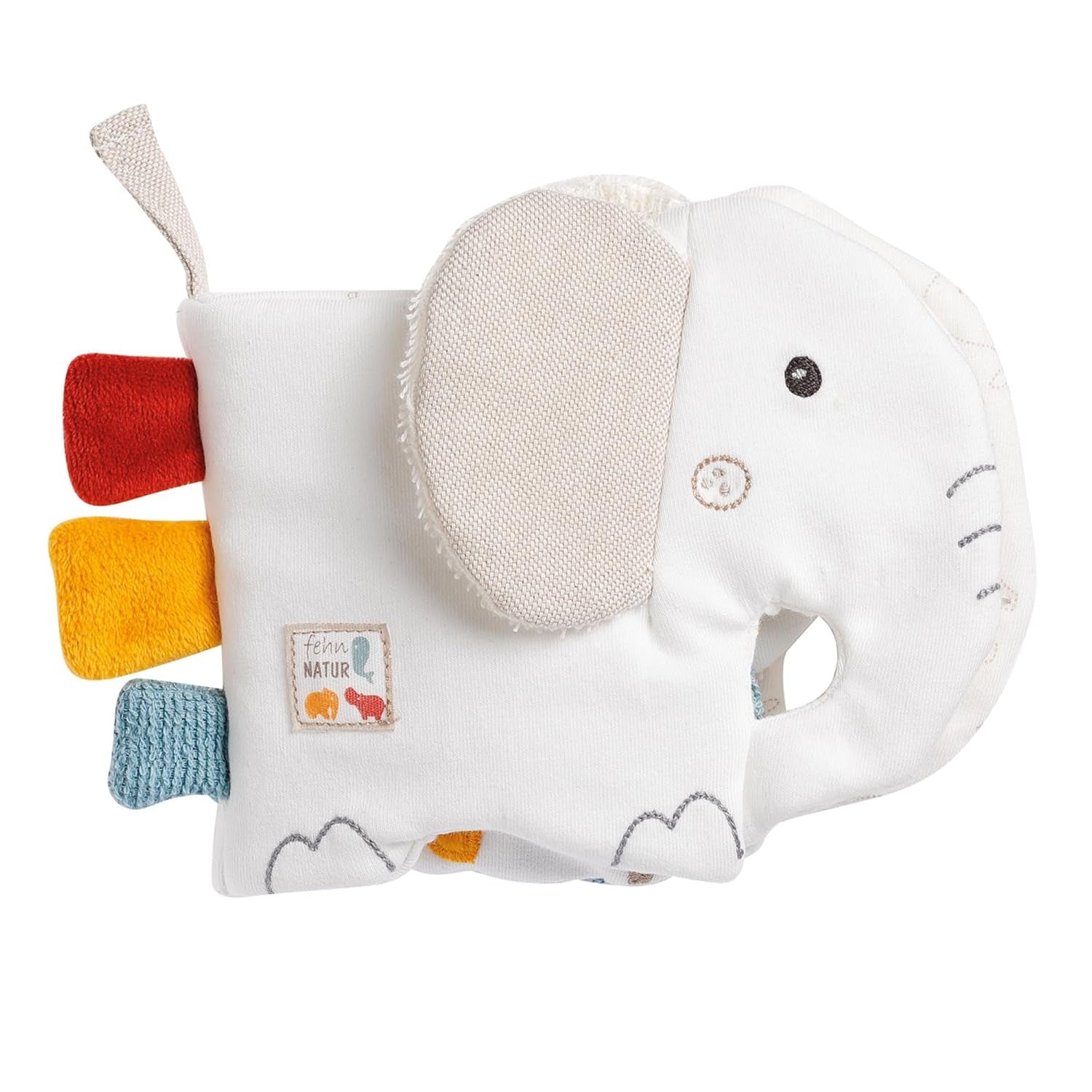Fehn Soft imagier Bruno - livre doux pour bébés en tissu avec motifs d'animaux - livre de jouets en tissu à suspendre pour poussettes et sièges auto pour bébés - livre avec boutons-pression pour bébés et enfants à partir de 0 mois Baby Toys Naty Shop Elephant nature