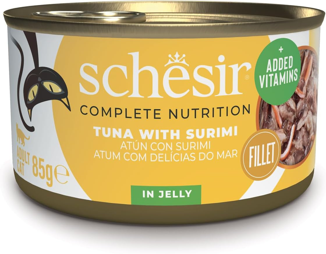 Surimi Thon en Gelée, Nourriture Humide pour Chats, en Conserve, 100% Naturelle, avec Vitamines Ajoutées, 12 x 85g