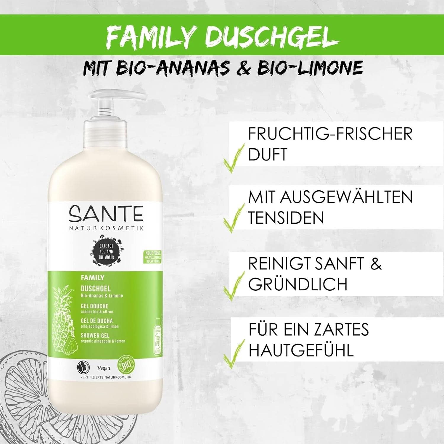 SANTE Natural Cosmetics Gel douche rafraîchissant au parfum d'agrumes, 950 ml Douche et bain Naty Shop