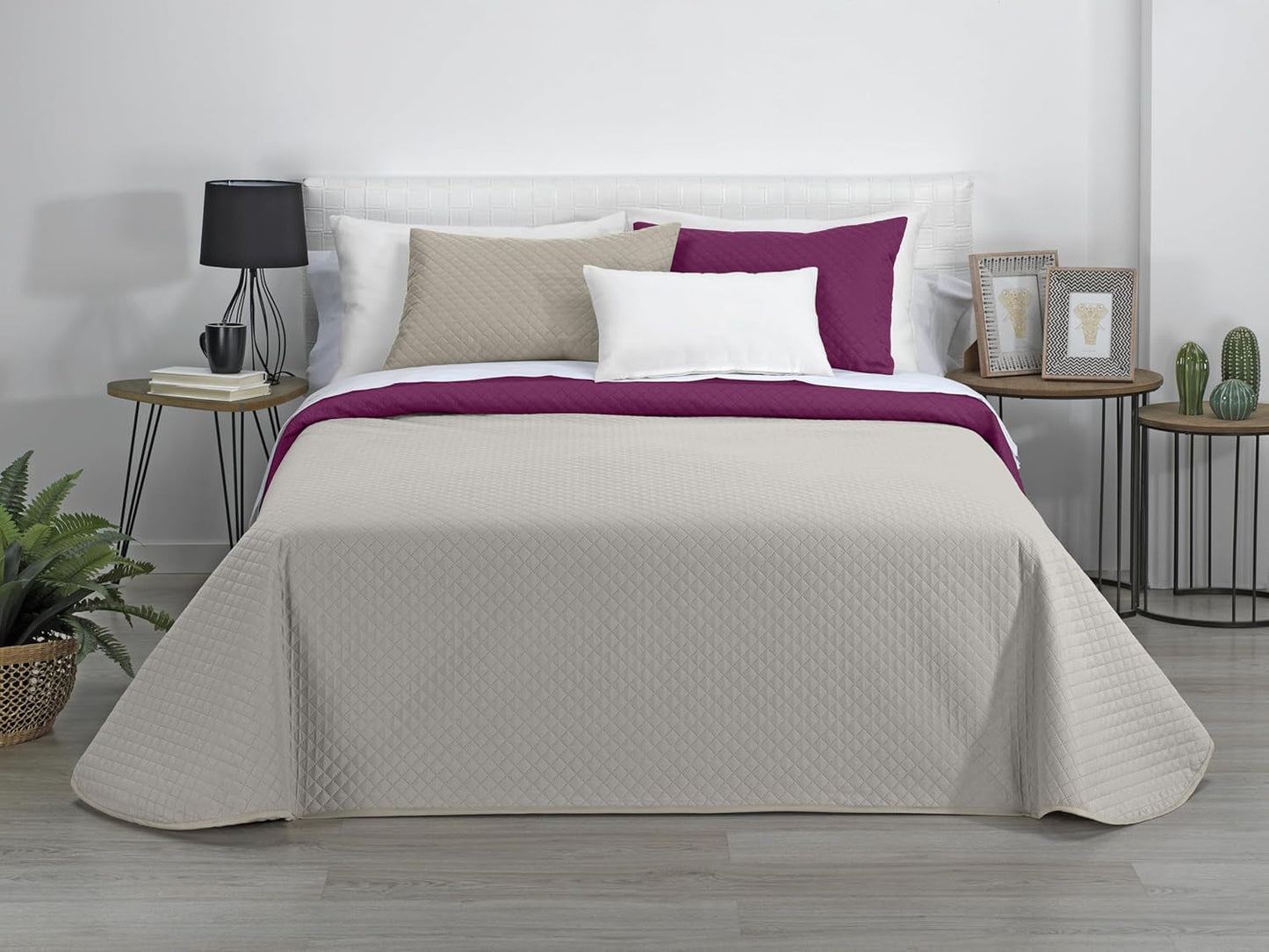 AVA | Courtepointe réversible | Pour toutes les saisons | Couleur - Gris/Fuchsia | Pour lit 180 cm. (270 X 270 Cm. Ancho X Alto) | Couette matelassée Couettes et couettes Naty Shop