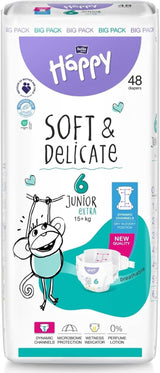 Couches Bella Baby Happy Premium, taille 6, Junior Extra, 15+ kg, 96 pièces, label DERMATEST et OEKO-TEX, couches jetables pour bébé