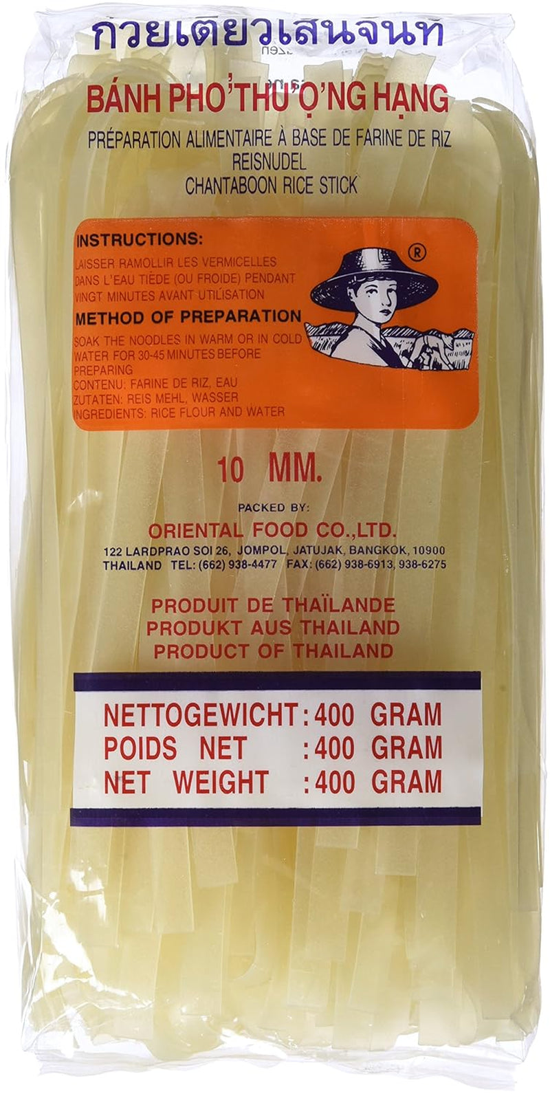 Nouilles de riz - Thaïlandaises, nouilles de riz de 10 mm de large, à base de farine de riz - 17 x 400 g
