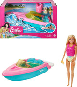 Ensemble de hors-bord Barbie, poupée Barbie aux cheveux blonds, gilet de sauvetage rose, bateau, chiot, accessoires, cadeaux pour 3 ans et plus, Grg30 Naty Shop Dolls Ensemble de hors-bord Barbie