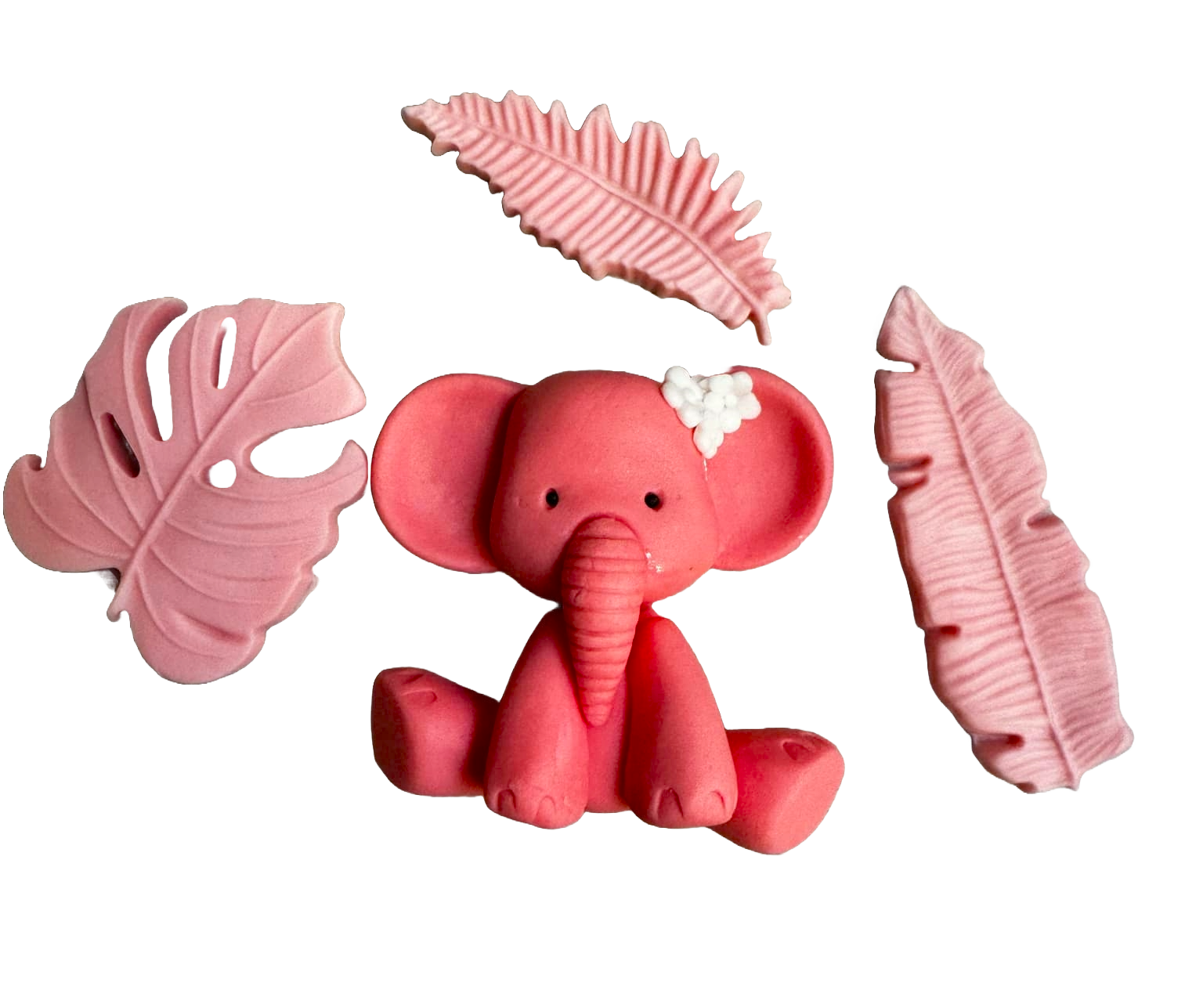 Lot de 4 décorations comestibles en sucre, baptême, éléphant, filles Décorations en pâte à sucre Naty Shop
