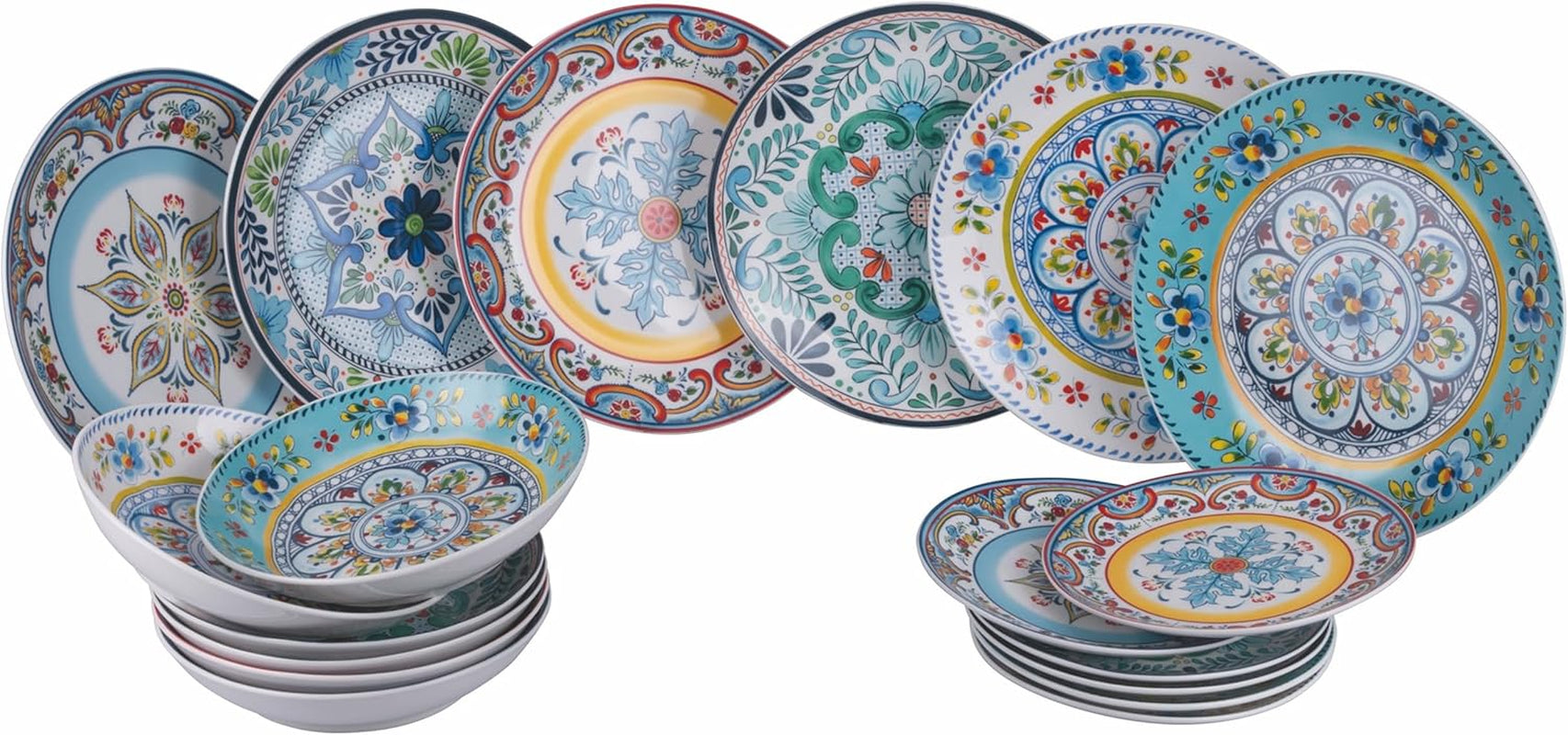 Service de table en porcelaine 18 pièces, 6 services d'assiettes différents, Andalousie