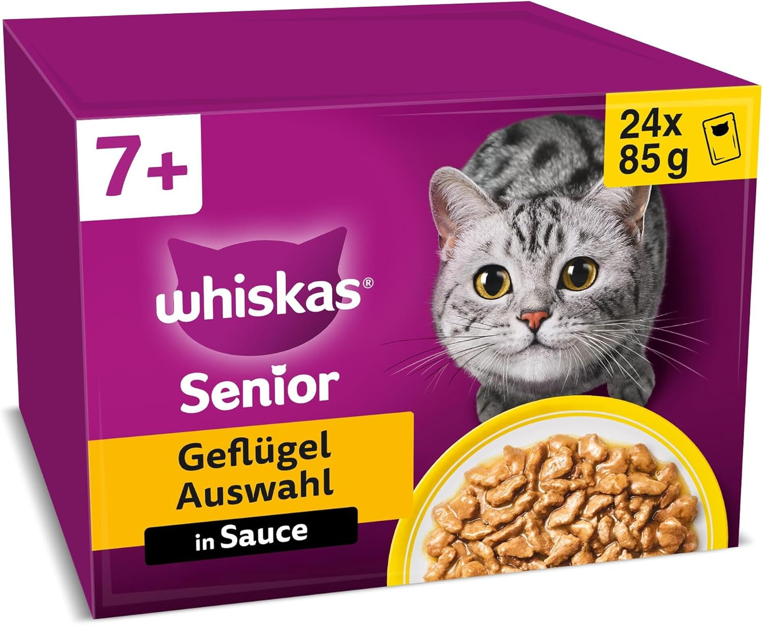 Whiskas 7+ Nourriture humide pour chats Sélection de volaille en sauce 24 x 85 g (2 paquets) - Nourriture humide de haute qualité à partir de 7 ans en 48 sachets de portion