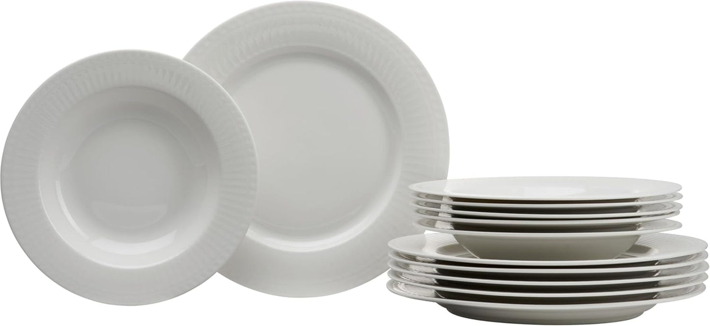 Ritzenhoff & Breker Sofia Service de table 12 pièces, plateau de table (26 cm) et plateau de table (22 cm) pour 6 personnes, set de table avec petits reliefs en relief, cuisine gastronomique, porcelaine, blanc
