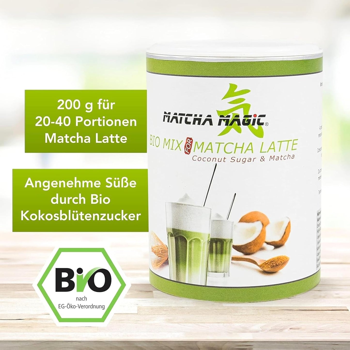 Matchamagic - Poudre de matcha latte bio du Japon avec sucre de fleur de coco pour un délicieux thé