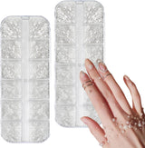 12 Größen Nail Art Perlen, Flache Perlen, Nail Art Accessoires, Halbkreis Nagelperlen, Weiße Nail Charms Und Glitzersteine ​​​​Nägel Für Nail Art Design, DIY Basteln, Alltag, Hochzeit (2 boîtes)