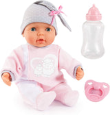 Bayer Design 93829AA Poupée interactive My Piccolina avec fonction, Poupée parlante, Bouge la bouche, 38 cm, Tétine, Biberon, Rose, Gris