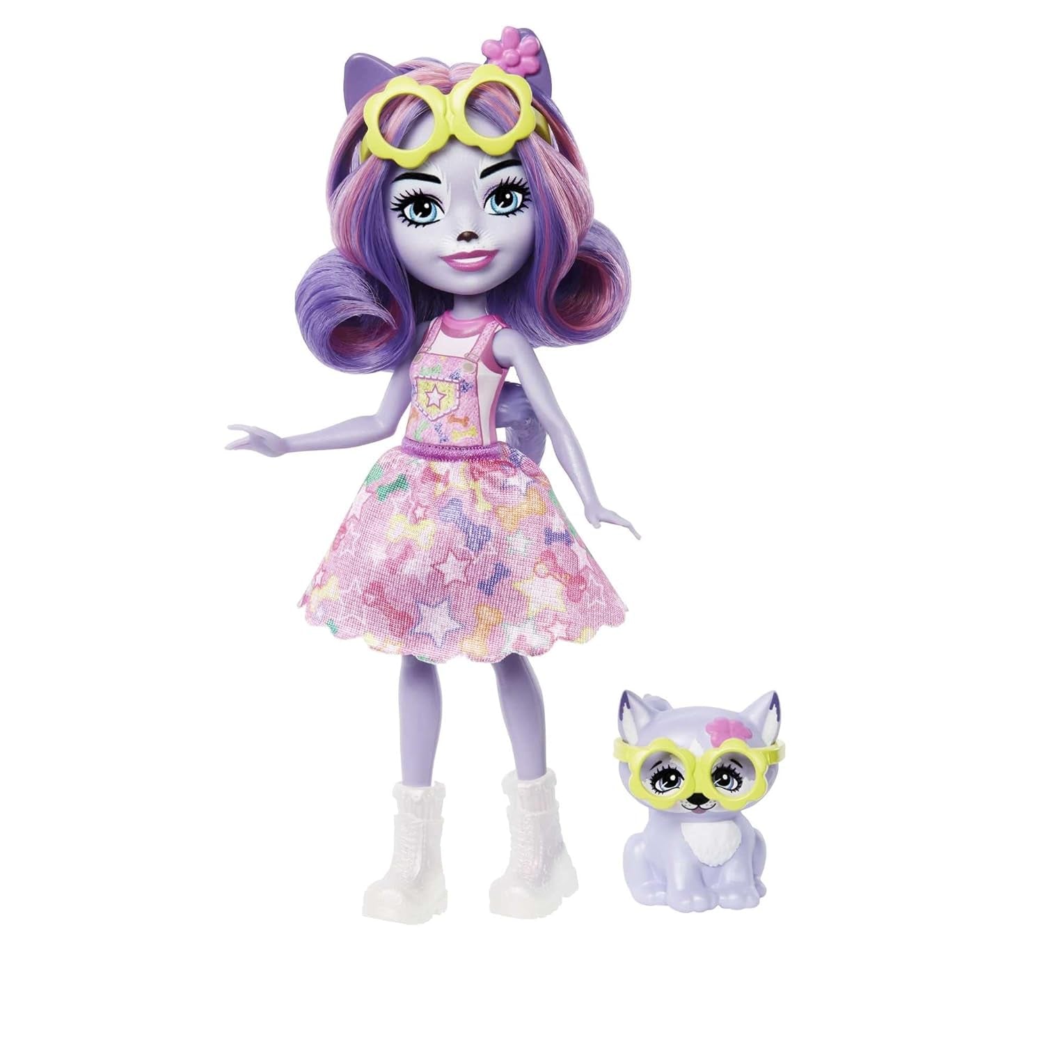 Enchantimals HHB90 - Poupée Hadley Husky (environ 15 cm) et figurine d'animal chien de traîneau, petite poupée avec jupe amovible et accessoires, excellent cadeau pour les enfants à partir de 4 ans