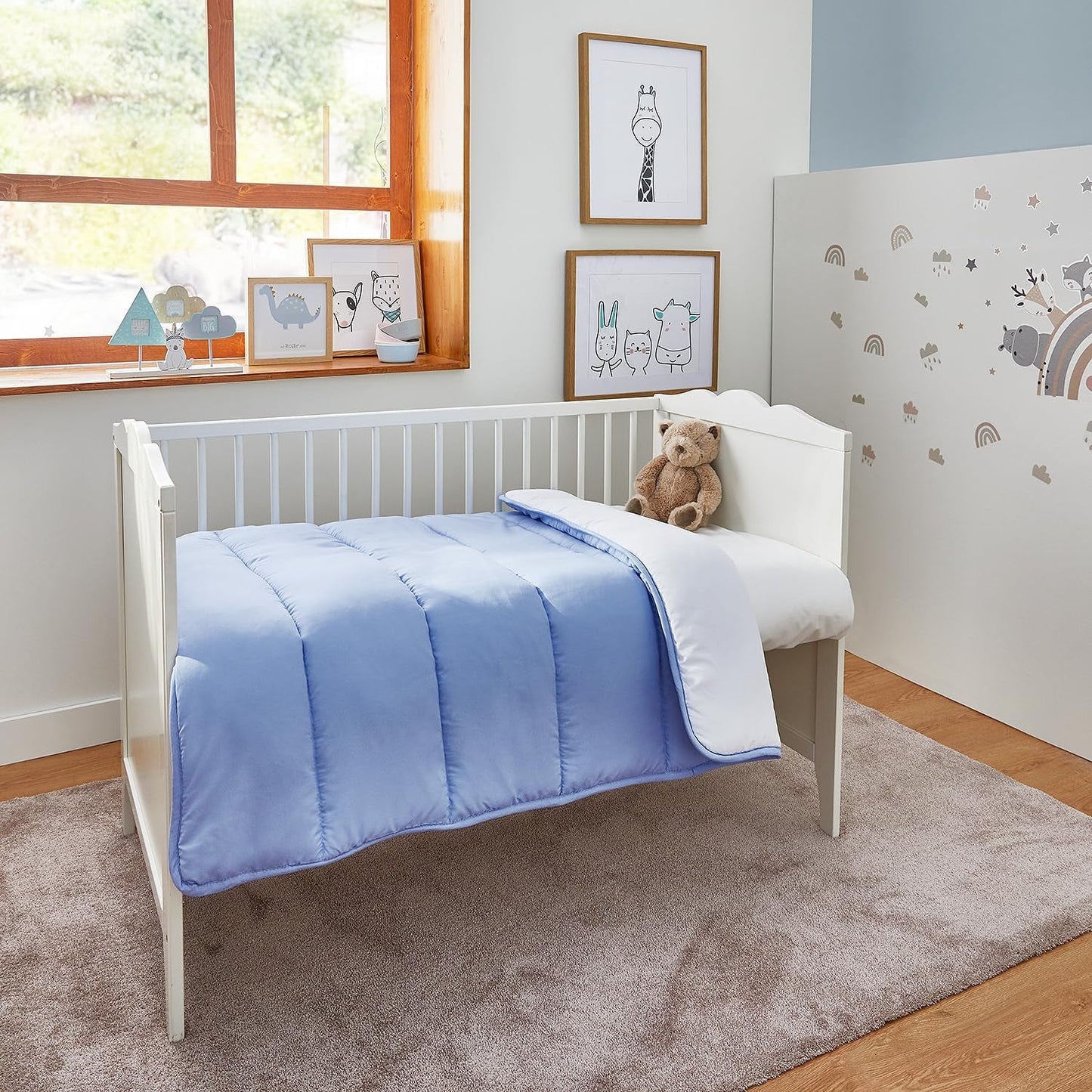 Pikolin Home - Couette réversible 300 G - Garnissage Nordique bicolore - Pour lit 60 - Garnissage en plumes, chaud, respirant, bleu/blanc, 100 X 120 cm Couettes et couettes Naty Shop