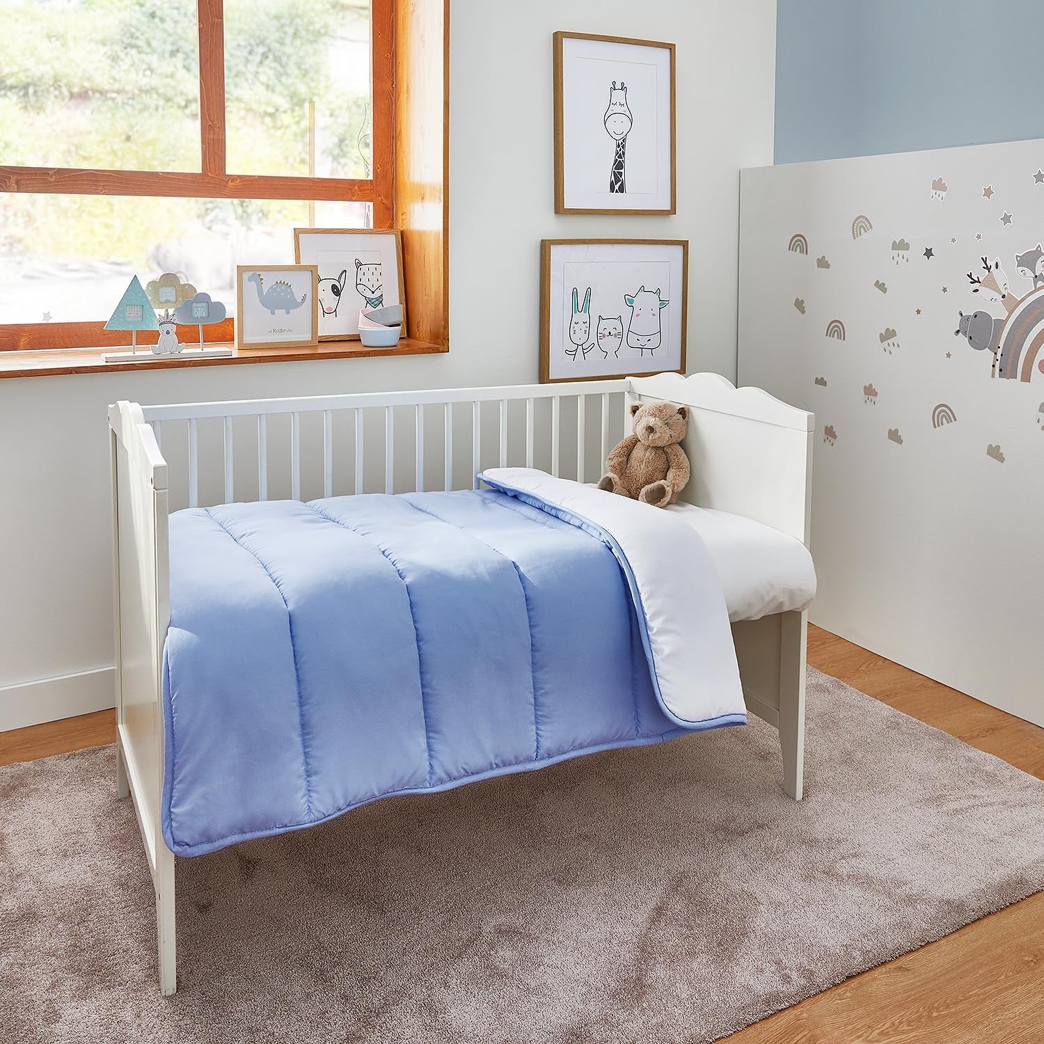 Pikolin Home - Couette réversible 300 G - Garnissage Nordique bicolore - Pour lit 60 - Garnissage en plumes, chaud, respirant, bleu/blanc, 100 X 120 cm Couettes et couettes Naty Shop