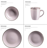 Service de table moderne pour 6 personnes avec bord en laiton, service combiné de 24 pièces en forme de tasse sans bord, lavande