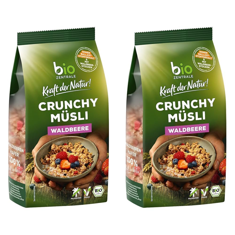 Muesli croustillant aux baies Biozentrale | 375 g de Muesli bio | Idéal pour le petit-déjeuner et votre tasse de muesli à emporter | Une alternative aux barres de muesli