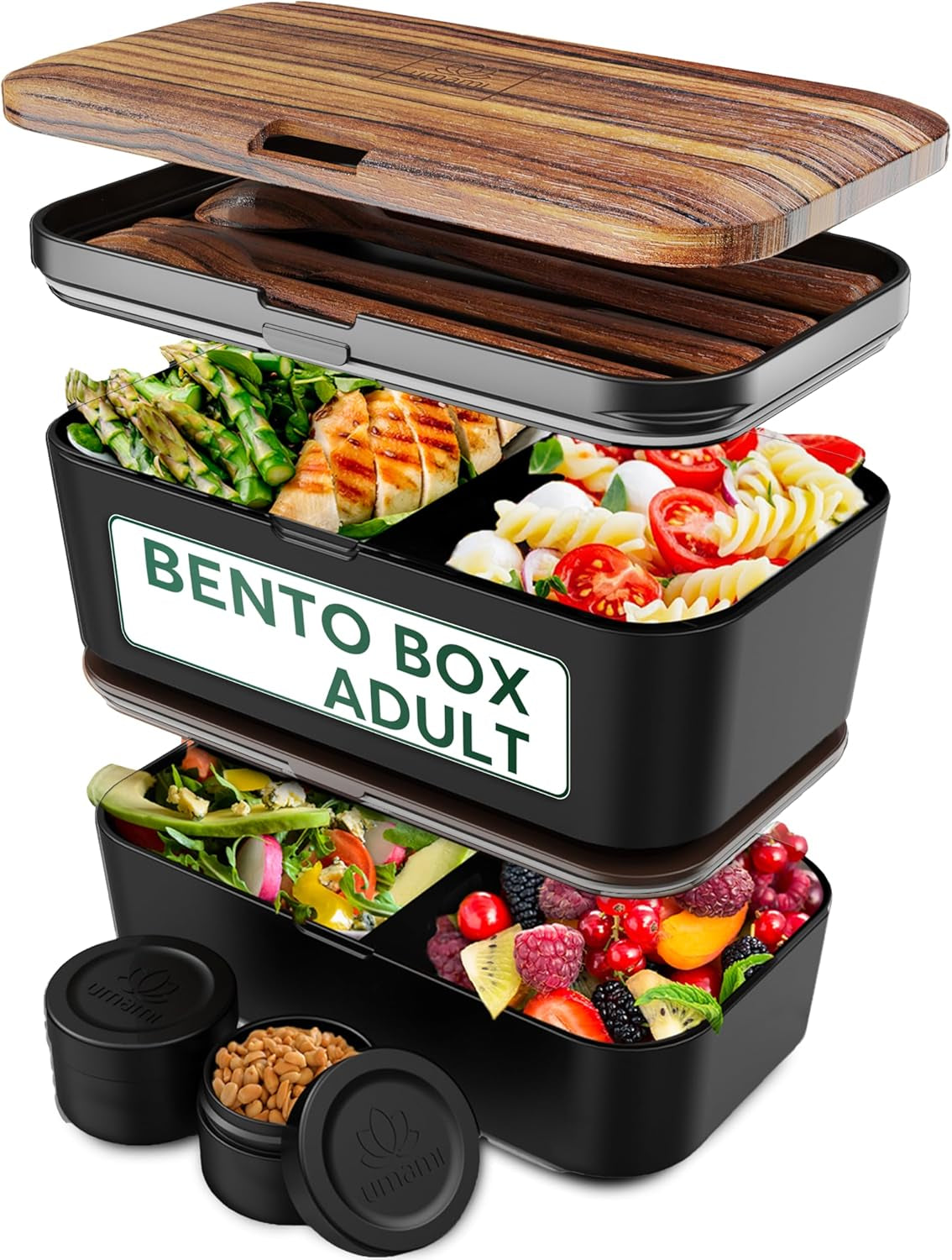 Umami Boîte à lunch pour adultes, 4 couverts et compartiments Boîte à bento empilable étanche, Boîte à lunch adulte, Récipient à salade à emporter, Boîte à lunch pique-nique/bureau, Gris anthracite, 1500 ml Naty Shop Boîtes de conservation des aliments Wengé noir - 1500 ml empilables les unes dans les autres L - 1500 ml empilables les unes dans les autres