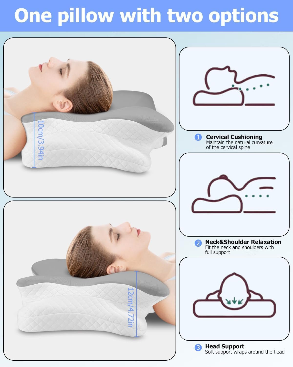 Oreiller orthopédique, oreiller de soutien latéral, oreiller de soutien du cou, oreiller pour douleurs cervicales, oreiller en mousse à mémoire de forme, oreiller ergonomique, pour le soutien latéral du dos et du ventre - Oreillers orthopédiques cervicaux en forme de papillon Naty Shop