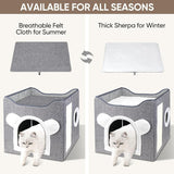 Katzenbetten für Indoor Katzen, Faltbares Katzenhaus, Katzenhöhle 2 Schicht Würfel Großer Raum Katzenbett mit Kratzbrett et Spielball, 15,8 x 15,8 x 15 pouces