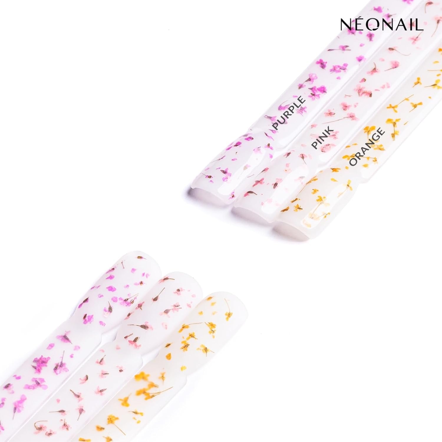 NÉONAIL Nail Art Flowers Set - Trockenblumen - Getrocknete Blumen - Nageldesign Zubehör - Nageldekorationen - Getrocknete Blüten - Décoration d'ongles - Gelnägel Zubehör - 3 Farben - Rosa, Lila, Orange