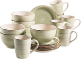 MÄSER 931490 Bel Tempo II Service de petit-déjeuner pour 6 personnes au look vintage, céramique peinte à la main, service de table 18 pièces, vert, grès