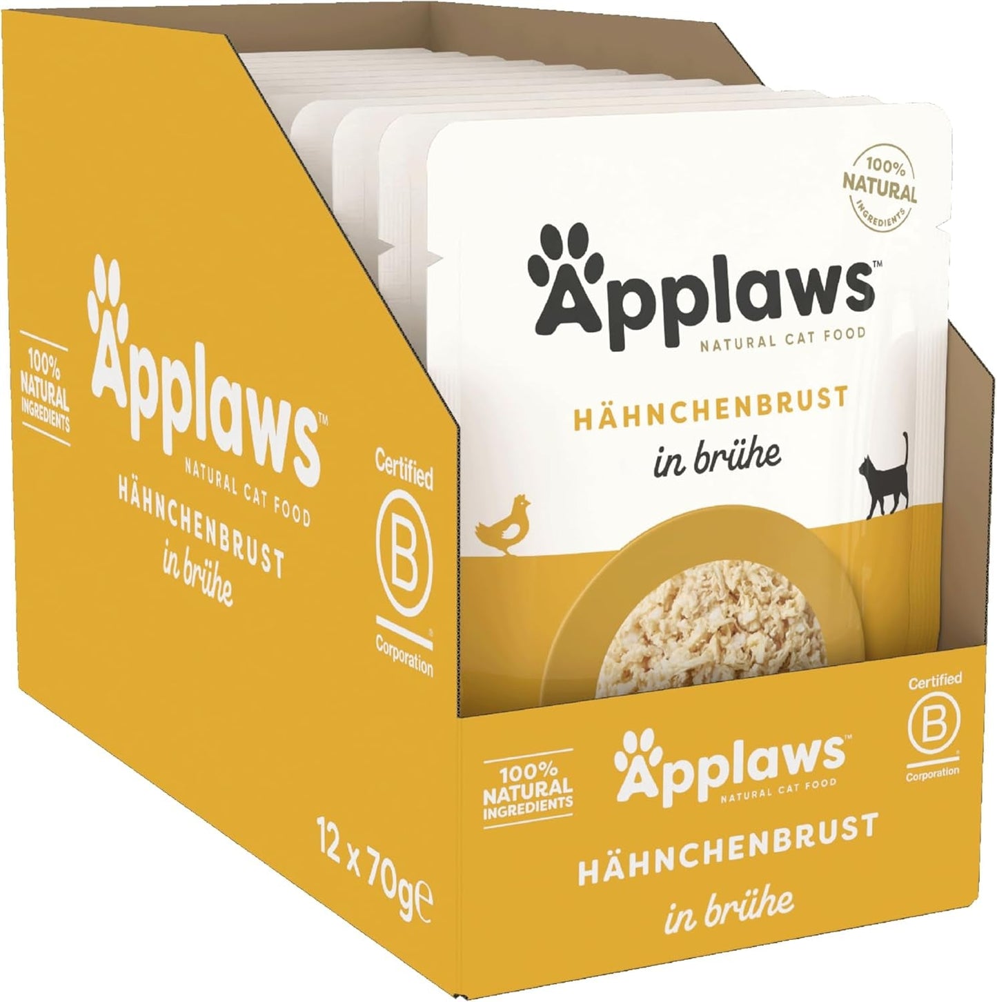 Applaws Nourriture humide pour chats 100 % naturelle, poitrine de poulet en bouillon - Paquet de 12 sachets de 70 g