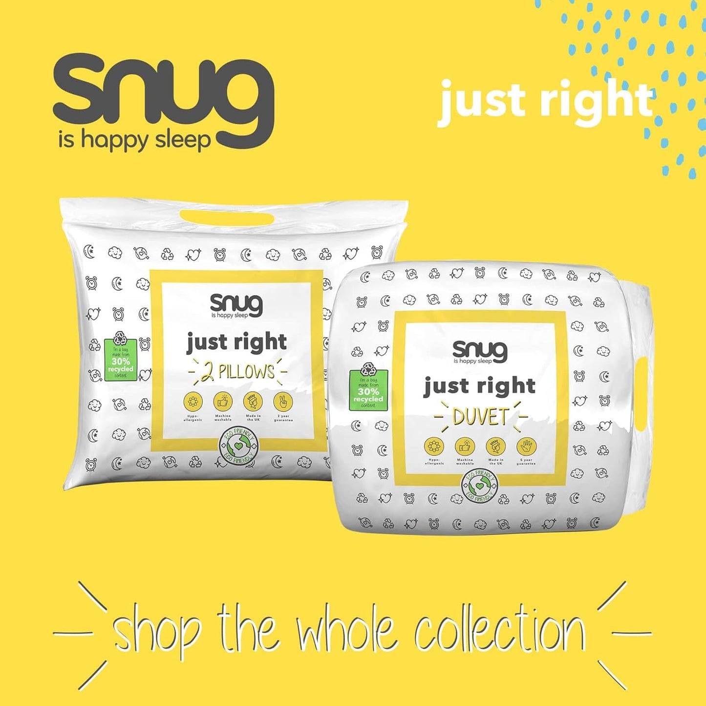 Couette Just Right Snug, 10,5 tog, fibres creuses, blanc, lit double Couettes et couettes Naty Shop