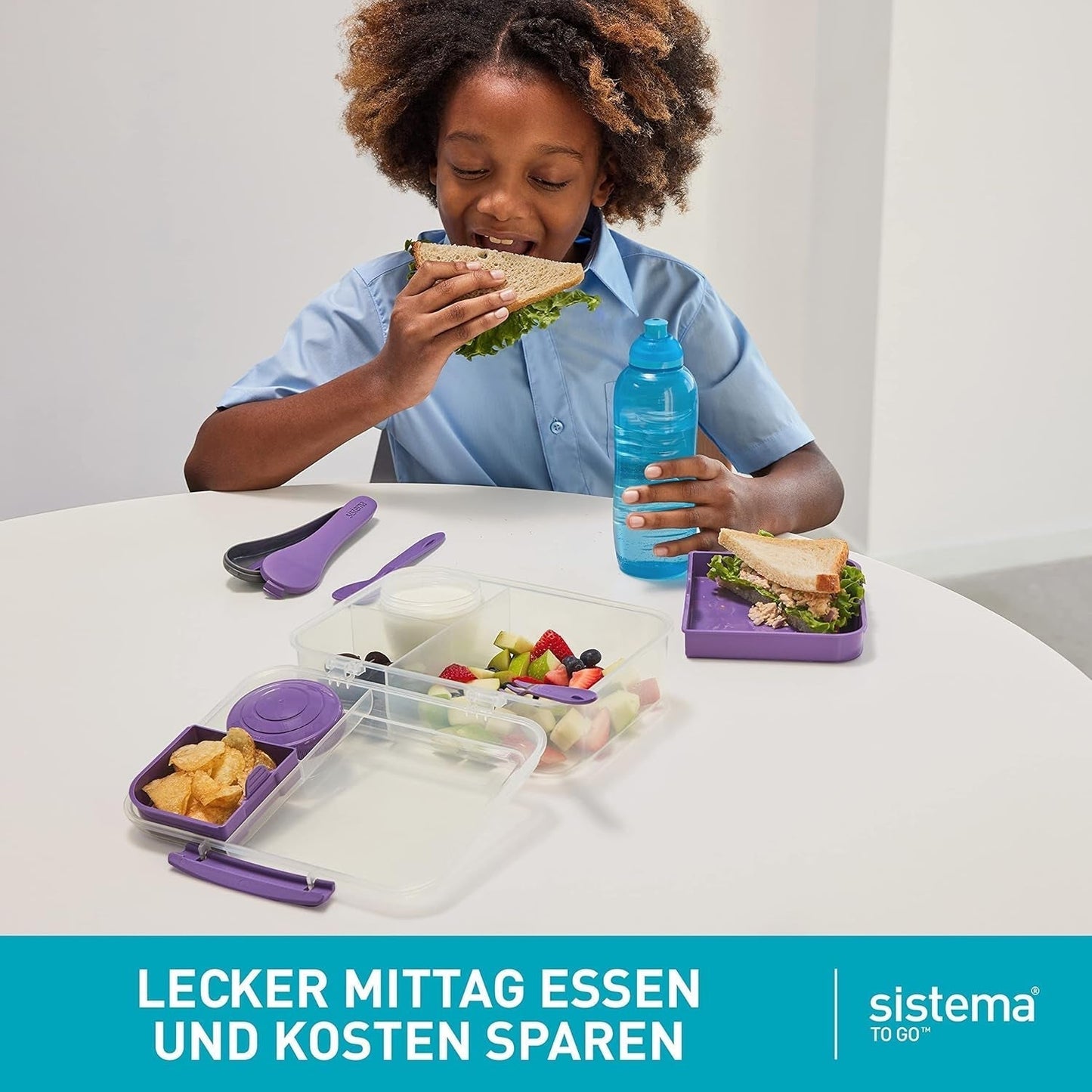 Bento Box TO GO système de boîte à lunch avec compartiments | Boîte à lunch 1,25 L avec pot de yaourt/fruits | pour enfants et adultes l | Minty Teal sans BPA [21685-8T], vert menthe Naty Shop boîtes de conservation alimentaire