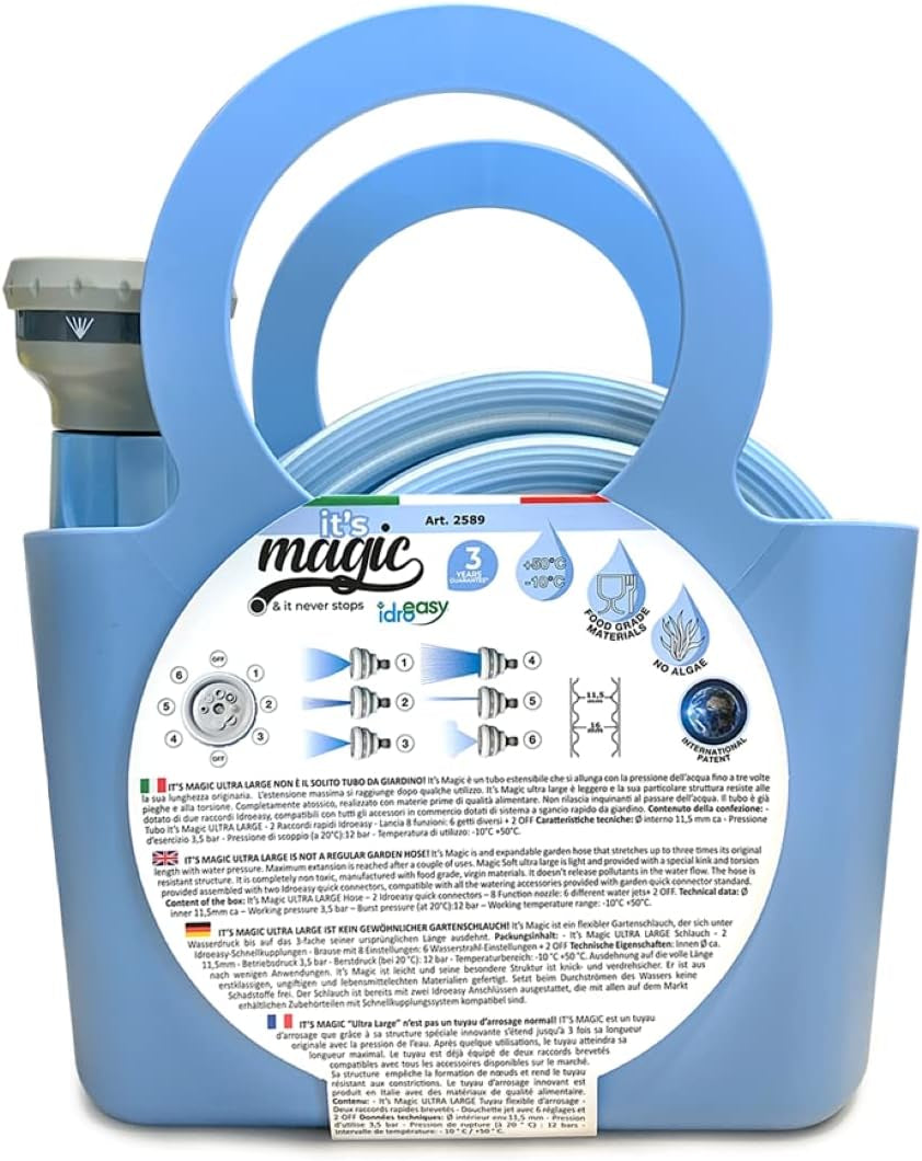 Magic Blue Tuyau d'arrosage extensible résistant aux nœuds et à la torsion de 10 mètres avec sac et buse de pulvérisation