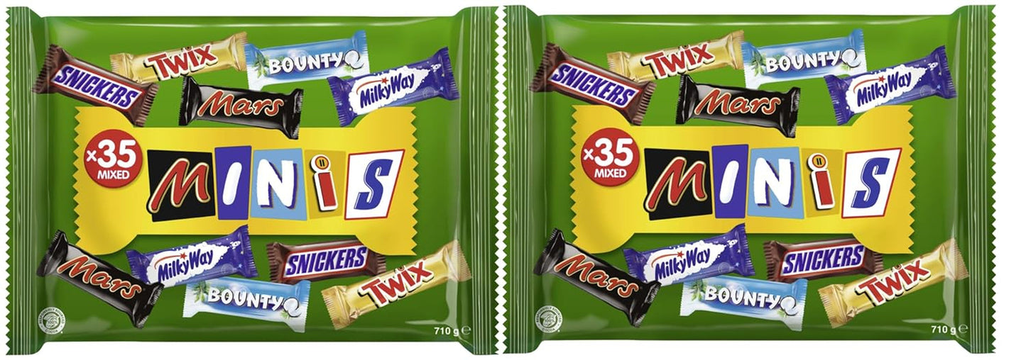 Mini paquet de chocolat mélangé en vrac, chocolat, 35 mini collations au chocolat (Mars, Snickers, Bounty, Twix, Milky Way) comme bonbons, cadeau chocolat, boîte de bonbons (710 g)