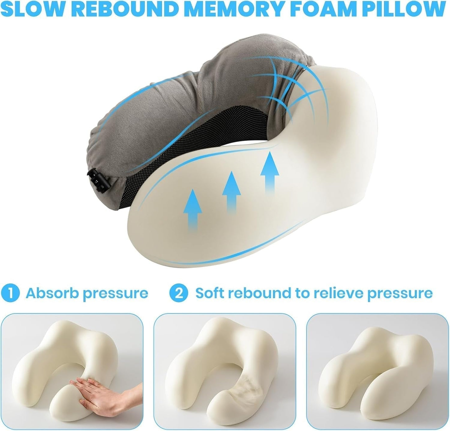 Good Nite Oreiller cervical Oreiller de voyage Oreiller de voyage pour adulte Oreiller de voiture Oreiller de maison Oreiller de tête Ergonomique Mousse à mémoire de forme Lavable avec dos étroit Oreillers de voyage gris réglables Naty Shop