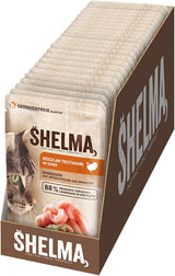 Shelma Nourriture humide pour chat avec dinde dans une sauce tomate et herbes – Aliment complet sans céréales à haute teneur en viande – 28 x 85 g (2,38 kg)