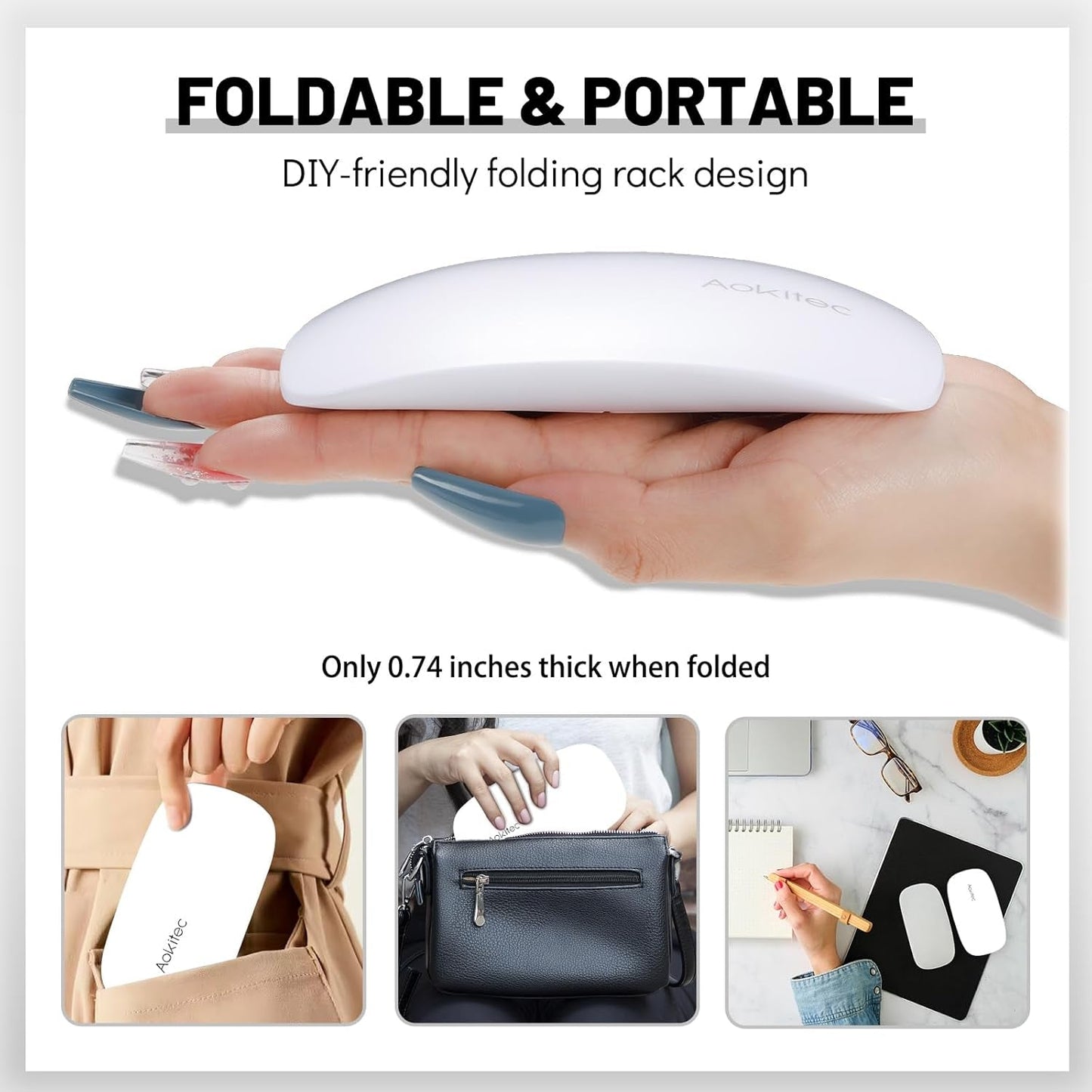Aokitec Mini lampe UV LED, lampe à ongles gel UV, sèche-ongles portable pour tous types de vernis à ongles en gel, outil de durcissement en forme de souris, compact, léger avec câble USB (blanc)