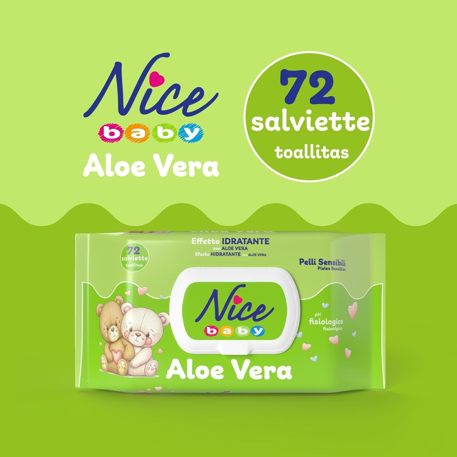 Lingettes nettoyantes pour enfants et bébés - à l'aloe vera et à l'huile d'argan - testées dermatologiquement - pH physiologique - format maxi : paquet de 72 lingettes - Nice