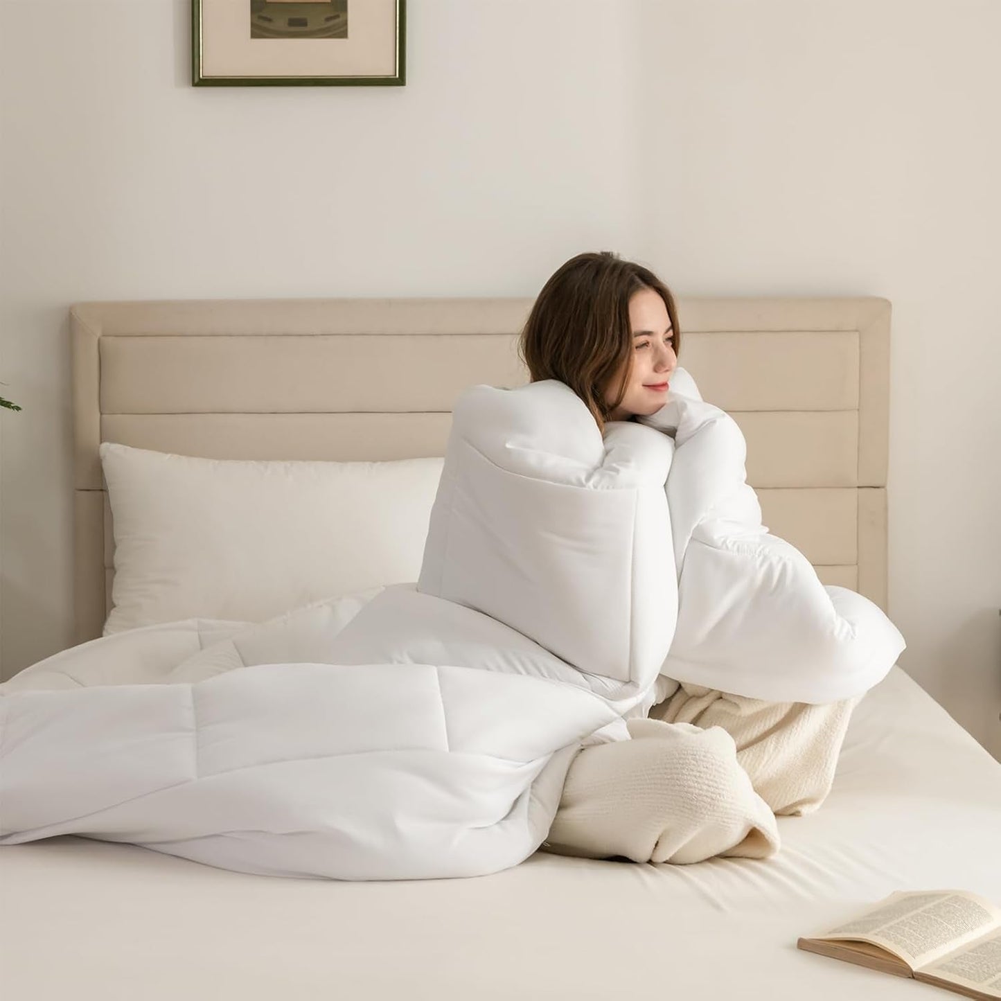 Good Nite Parure de Lit Simple, 15 Tog, Chaleur Hivernale, Lit Simple, Polyester Doux, Fibre Creuse, Draps Blancs avec Bandes d'Angles, Lavable en Machine (Blanc, 15 Tog, 130 X 150 cm) Naty Shop Quilts & Quilts
