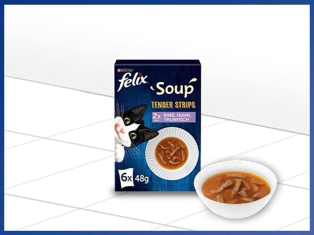 Bandelettes de soupe Felix, soupe pour chat, variété mixte, paquet de 8 (8 x 6 sachets de 48 g chacun)