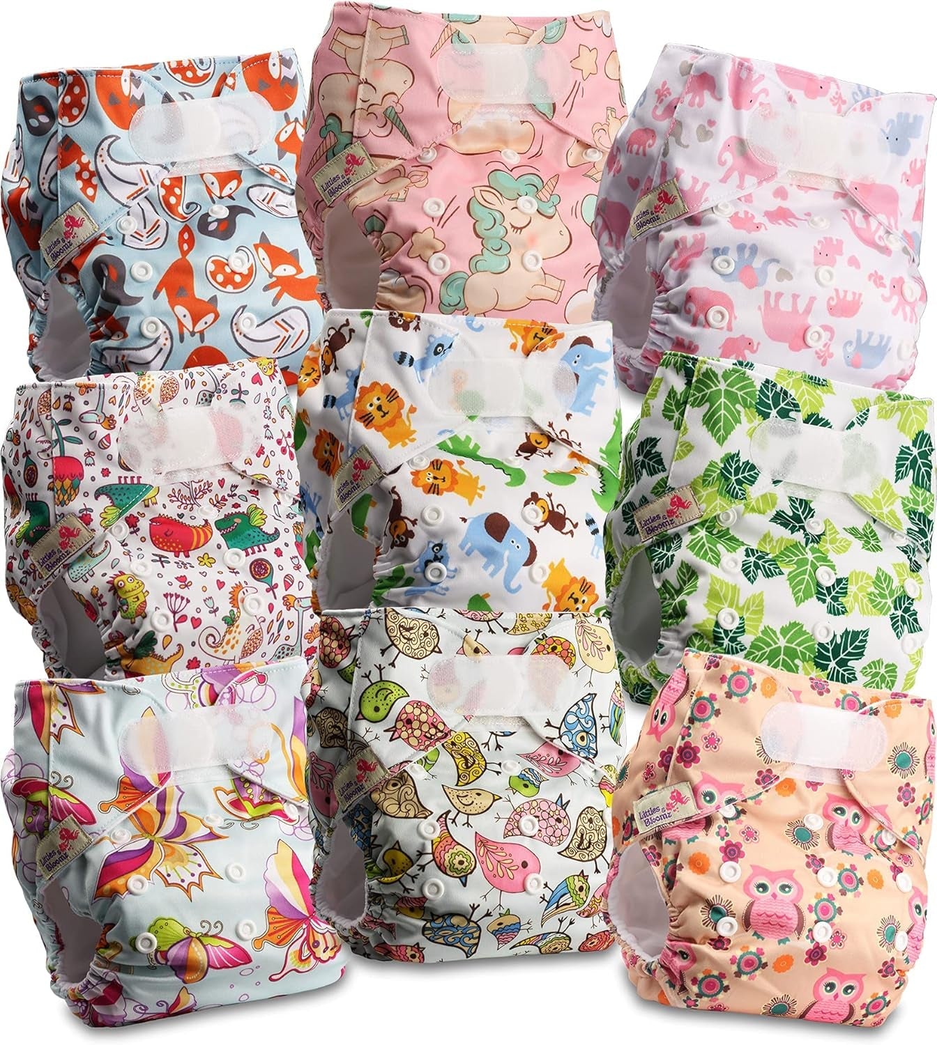 Couche réutilisable Littles and Bloomz FLV2-0602, fermeture à crochet et boucle standard, 6 couches