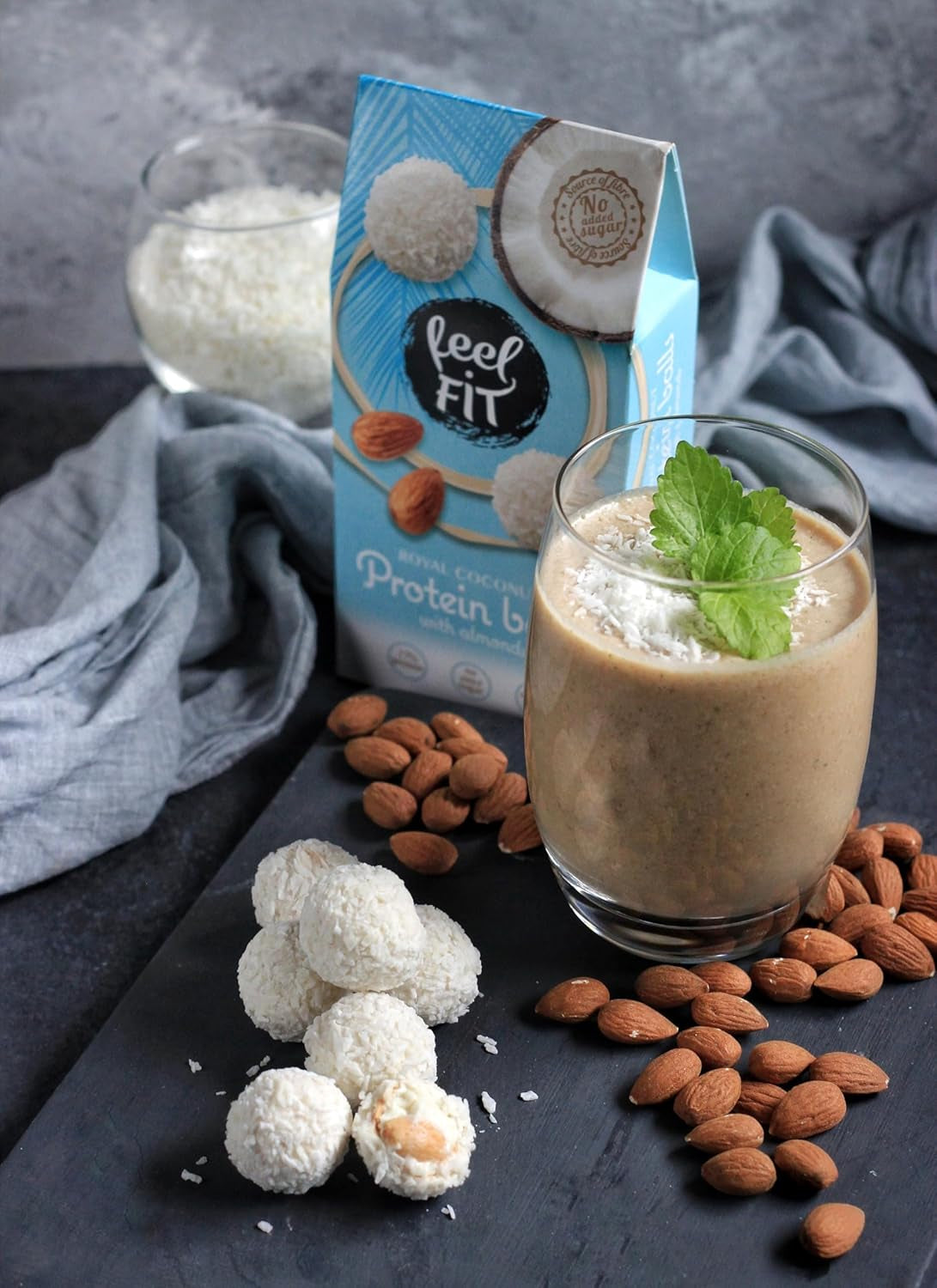Pralinés noix de coco et amandes sans sucre, feel FIT, sans sucre ajouté, 17% de protéines, 63 g