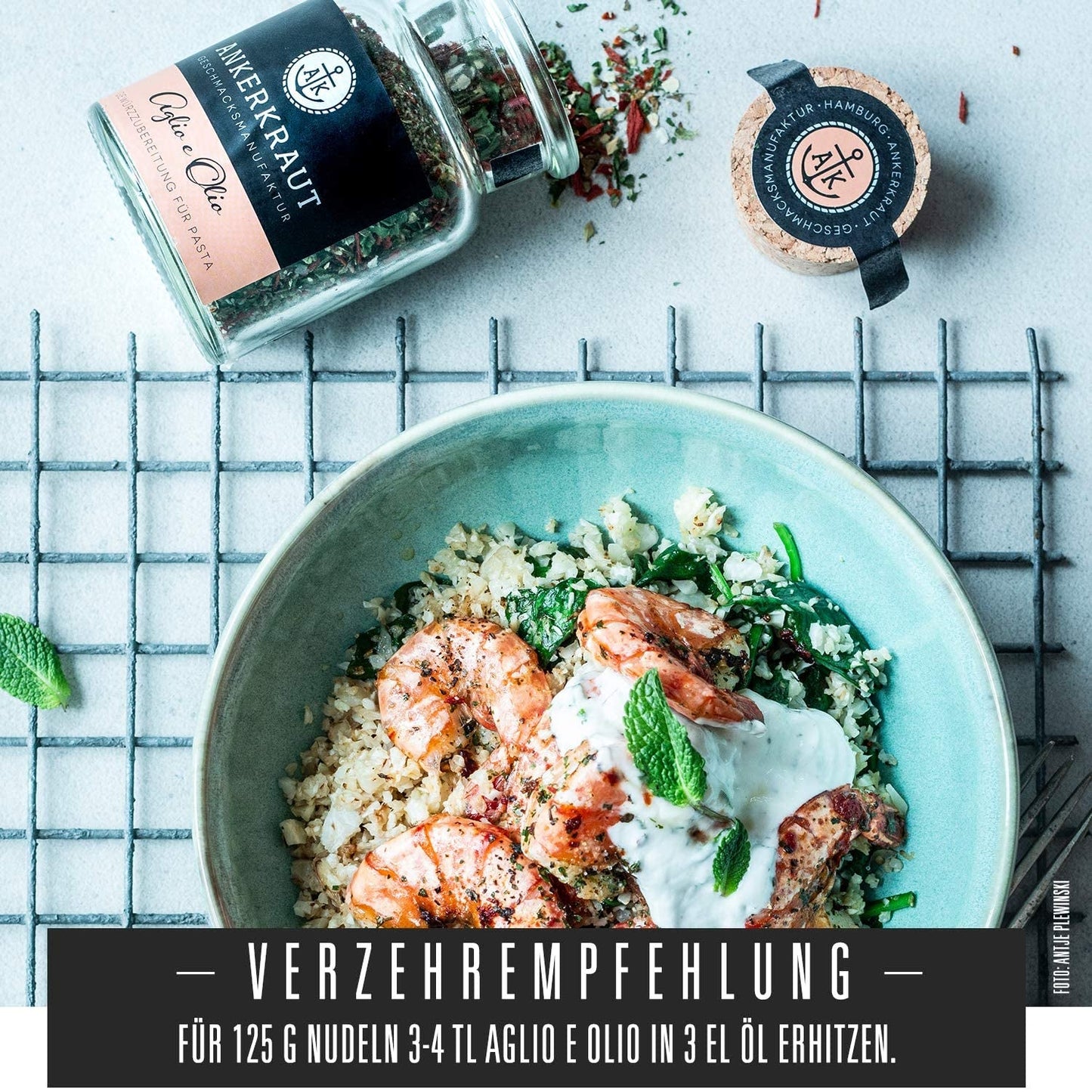 Ankerkraut Aglio e Olio, Gewürzmischung italienne pour pâtes et nouilles spaghetti classiques, 120g dans un sachet aromatique